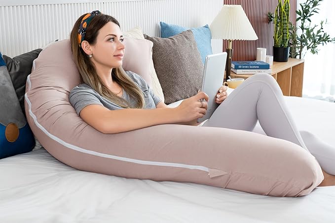 INSEN Pregnancy Pillow for Sleeping,Maternity Body Pillow for Pregnancy Women,Pregnancy Support Pillow for Back, Hip Pain, Apricot