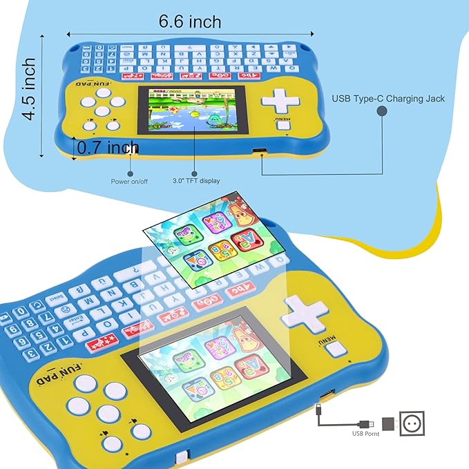 Kids Tablet/Baby Learning Pad with 102 Activities/Toddler Tablet with ABC/Words/Music/Math Interactive Educational Electronic Toys Gifts Handheld Game for Preschool Boys Girls Ages 3-12 (Blue-)