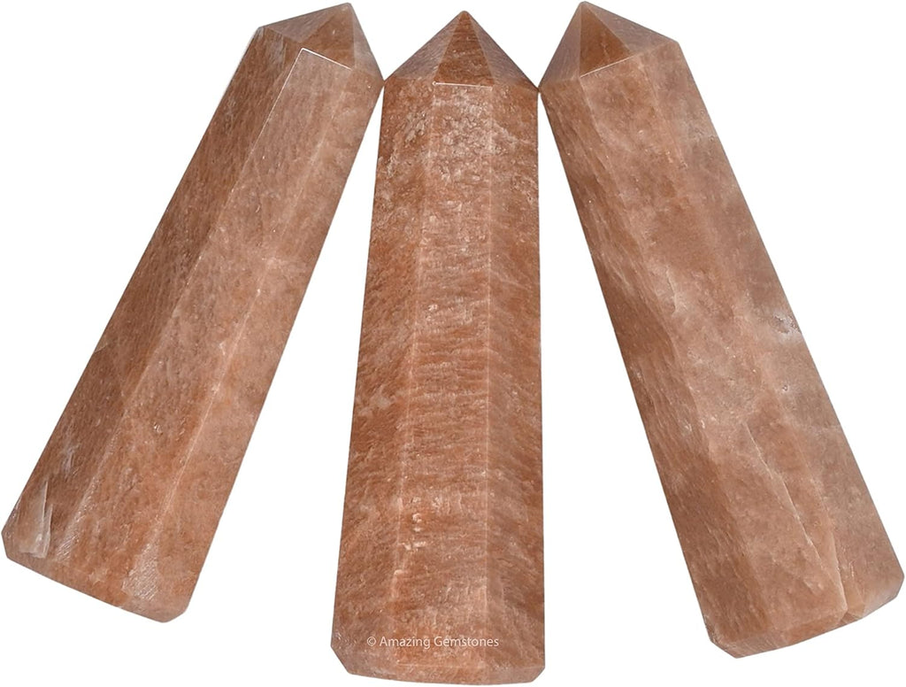 Amazing Gemstone Peach Moonstone Crystal Towers ~ Natural Healing Crystal Point Obelisk for Reiki Healing and Crystal Grid (3- Inch)