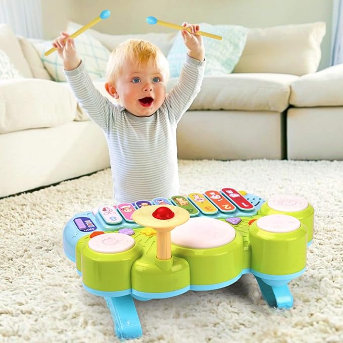 Baby Musical Toys 3 in 1 Piano Keyboard Xylophone Drum Set for 1 Year Old Girls Boys Toys Age 2 Music Instrument Learning Toys Toddlers 1-3 0-2 First Birthday Gift Infant Baby Toys 6 9 12 18 Month