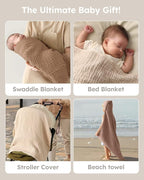 Yoofoss Hooded Baby Towels for Newborn 2 Pack 100% Muslin Organic Cotton Baby Bath Towel with Hood for Babies, Infant, Toddler and Kids, 32x32Inch, Soft and Absorbent Newborn Essential, Beige&Coffee