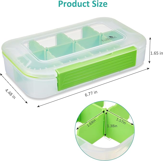 Fullicon Large Pill Organizer with 8 Compartments, Moisture Proof Travel Pill Box with Removable Divider, Daily Pill Container with Lables, Pill Case for Vitamin, Fish Oil, Supplement (Clear Green)