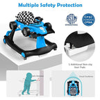 HONEY JOY 4-in-1 Baby Walker, Activity Push Walker w/3 Adjustable Heights, Smooth Wheels w/Adjustable Speed, Padded Seat, Music & Light, Foldable Car Walker for Baby Boys Girls Age 6 Months+ (Blue)