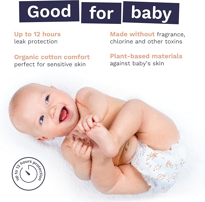 Pura Size 4 Diapers, 66 Count, Unisex, Organic Cotton, Leak-Free, Plant-Based, Dermatologically Tested, Allergy-Certified, Carbon Neutral, B-Corp