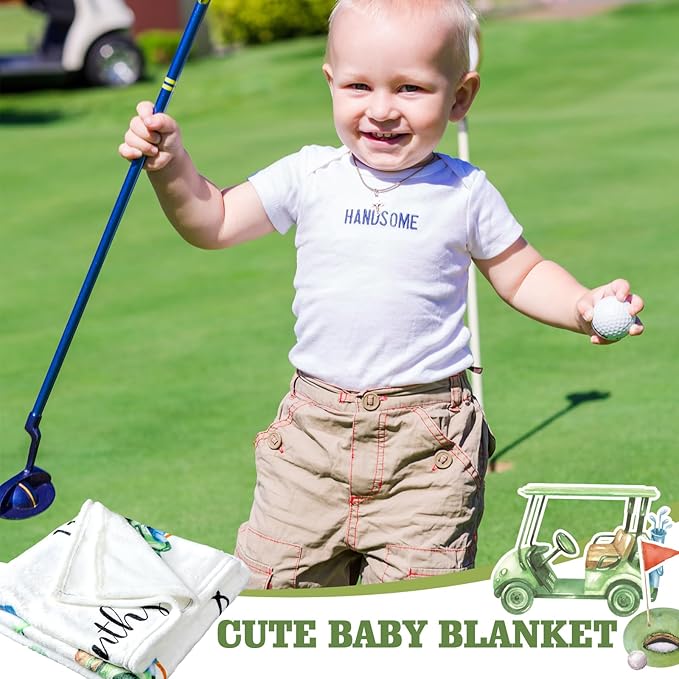 Golf Print Baby Monthly Milestone Blanket Newborn Baby Boy Green Gender Neutral Newborn and Nursery Essentials Personalized Ideas for Nursery Decor (Green, Golf)