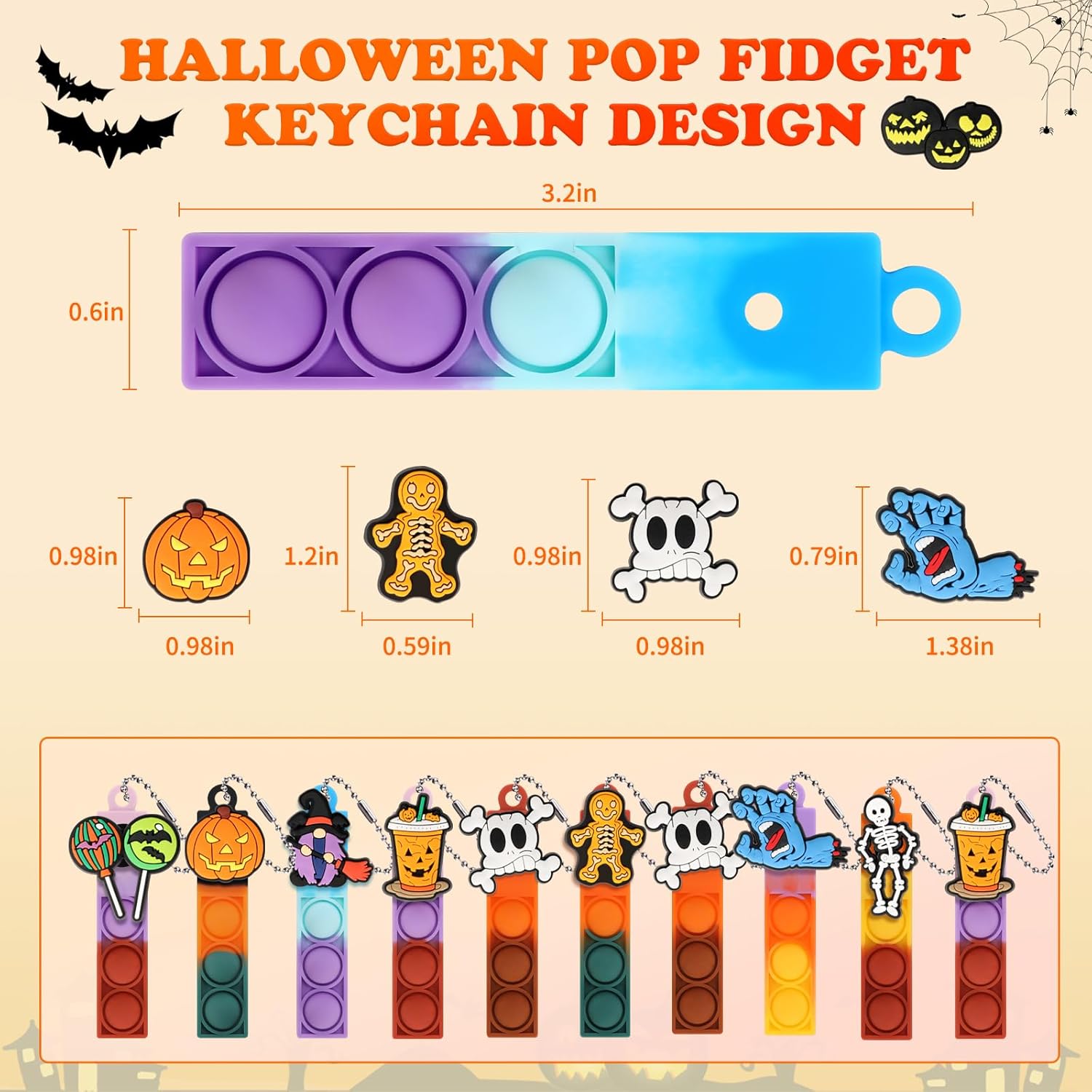 24pcs Halloween Mini Pop Fidget Toys Bulk Halloween Party Favors for Kids Pop Keychain Sensory Toys Bag Fillers Pop Toddler Birthday Carnival Treasure Classroom Prizes Stress Reliever Desk Toys