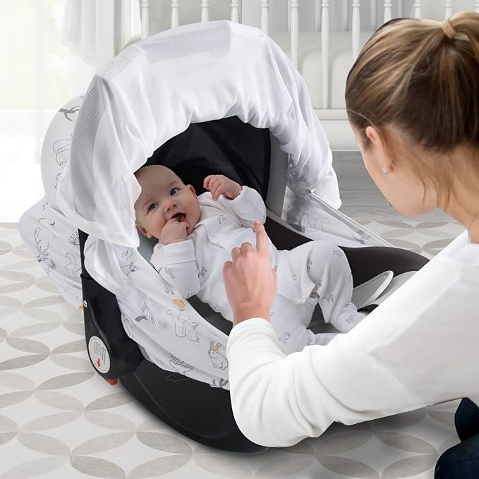 Baby Car Seat Cover, Soft Sun Shade Cover, Breathable Comfortable Privacy Carseat Canopy Protect for Newborn Infant Boys Girls (Animals)