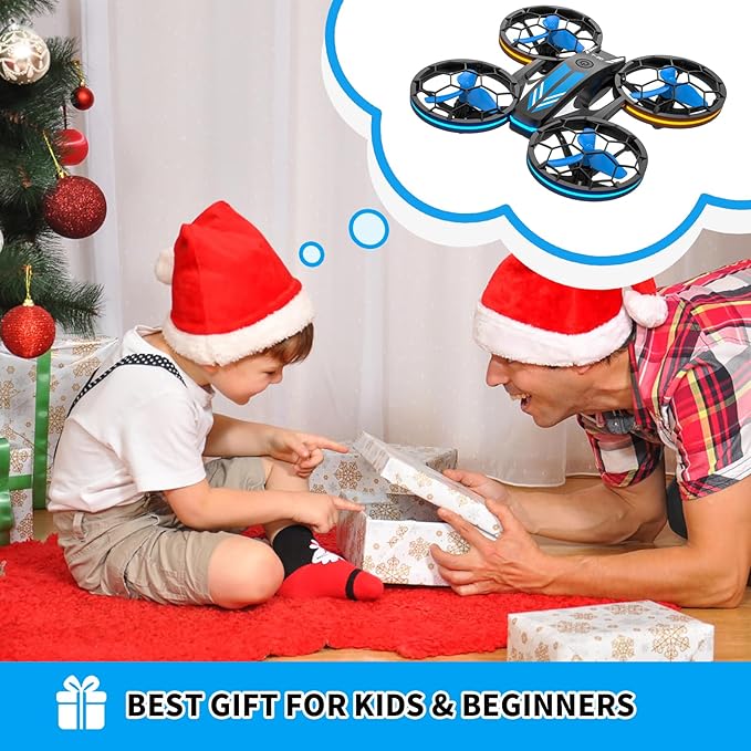 Mini Drones for Kids - RC Drone with Auto Hovering and Headless Mode, Quadcopter with LED Light, Propeller Full Protect, 3D Flips, 3 Batteries, Remote Control, Best Toys Gifts