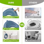 ANGELBLISS Baby Potty Training Toilet Seat with Soft Cushion Handles, Haute Collection, Double Anti-Slip Design and Splash Guard for Boys and Girls (Blue)