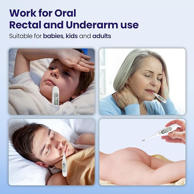 Femometer Thermometer for Adults and Kids, Digital Thermometer with Fever Alert, Memory Recall, C/F Switchable, for Oral, Rectal or Under Arm Use, Grey