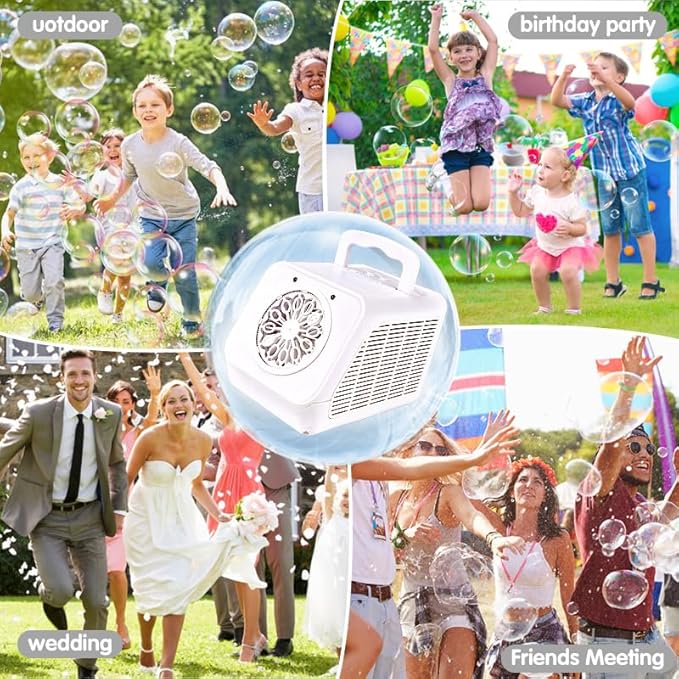 Automatic Rotating Bubble Machine 12 Holes Bubble Blower Plugin or Battery Operated Portable Bubble Maker 20000+ Big Bubbles Per Minute Bubbles for Outdoor Wedding Birthday Easter Party