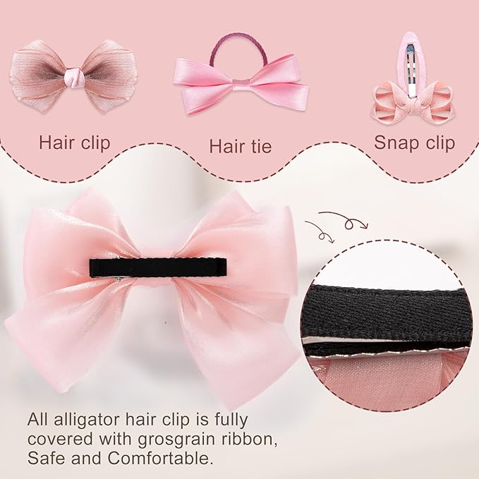 18pcs Pink Hair Bows for Baby Girls,Toddler Girls and Teen Girls.Alligator Hair Clips,Hair Barrettes,Hair Ties,Snap Clip Hairpins.Handmade Hair Accessories Gift Set