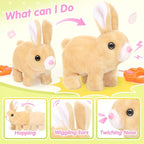 Plush Bunny Easter Toys for Kids,Interactive Bunny with Sounds,Can Walk,Wag Tail and Twitch Nose with Remote Control Leash,Easter Eggs with Pull Back Cars,Easter Birthday Gift for Toddlers