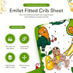100% Cotton Fitted Crib Sheet, Happy Harvest Fruit and Veggie Theme, Breathable Baby Nursery Bedding, Standard 52 x 28 in Crib Fit