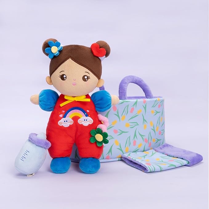 OUOZZZ 10" Soft Baby Doll Set, Hispanic Baby Doll Accessories Pretend Playset Doll for 2 Year Olds Girls Christmas Birthday Gift Brown Skin