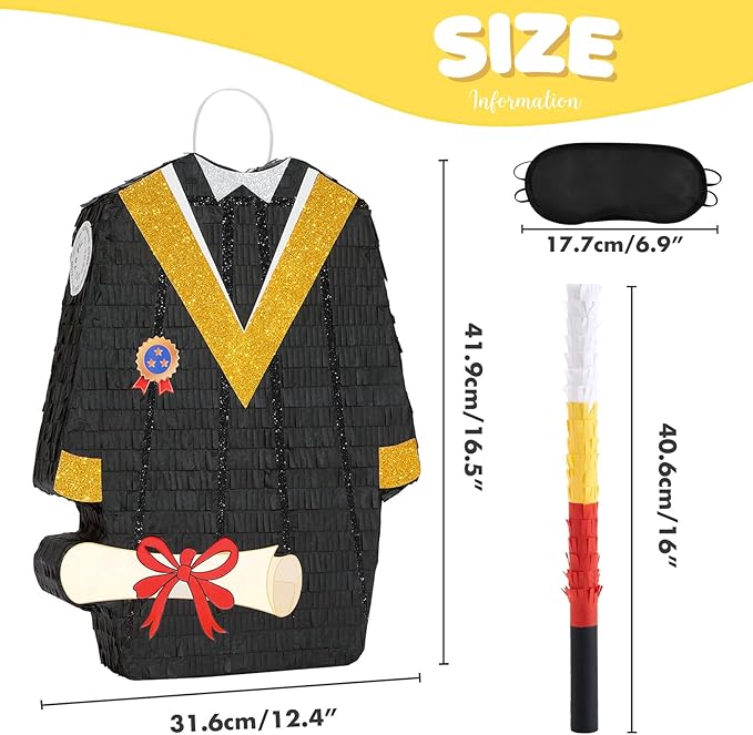 WERNNSAI Graduation Piñata - Graduation Gown Piñata with Blindfold and Bat Graduation Party Game Decorations for College School Elementary Kindergarten Party Games Supplies (12.5" x 16.5" x 3")