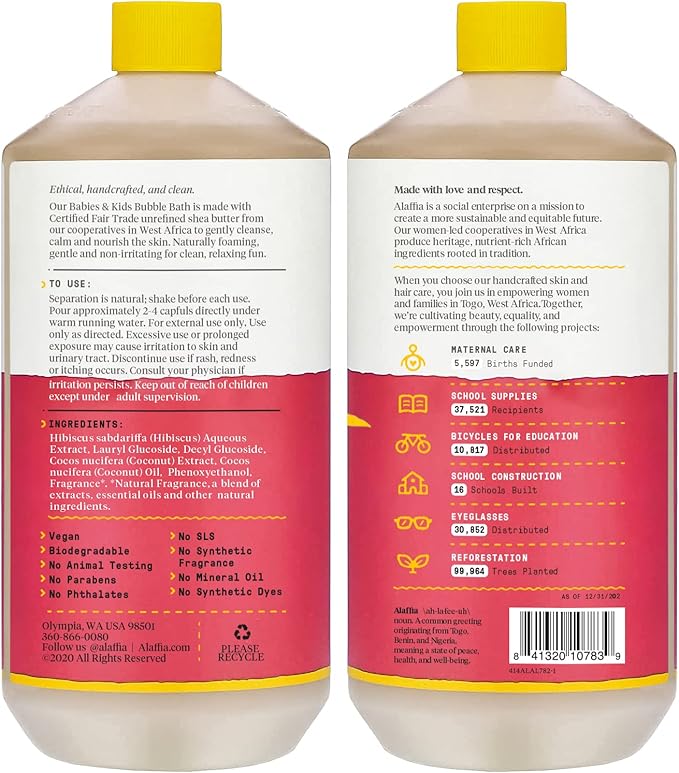 Alaffia Babies and Kids Bubble Bath, Gentle Baby Essentials for Delicate Skin, Cleansing & Calming Bubbles, Plant Based Formula, Vegan, Coconut Strawberry (2 Pack - 32 Fl Oz Ea)