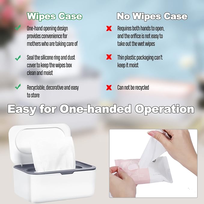 3 Pack Wipes Dispenser,Refillable Baby Wipe Dispenser,Baby Wipe Holder Keeps Wipes Fresh,Non-Slip Wipes Container with Sealing Design,Bathroom Tissues Wipes Case Box with Lids,Easy Open & Close