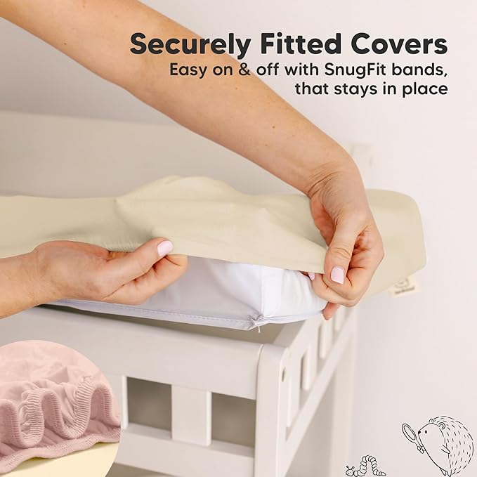 2-Pack Organic Changing Pad Covers for Girl, Boy, Neutral - 100% Cotton Changing Table Pad Cover, Soft Baby Nursery Diaper Changing Pad Sheets, Contour Changing Pads Liners, Change Pad Cover (Cameo)