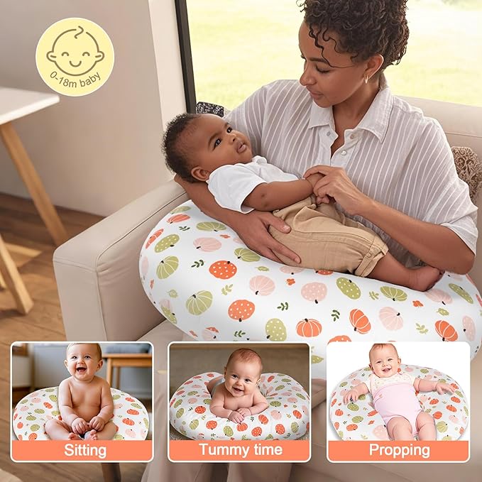 Baby Nursing Pillow for Breastfeeding, Adjustable Breast Feeding Pillow for Bottle Feeding, Breastfeeding Essentials for Mom and Baby Healthier Nursing, Removable Cover- Pumpkin