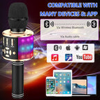 Amazmic Kids Karaoke Microphone Machine Toy Bluetooth Microphone Portable Wireless Karaoke Machine Handheld with LED Lights, Gift for Children Adults Birthday Party, Home KTV(Black Gold)