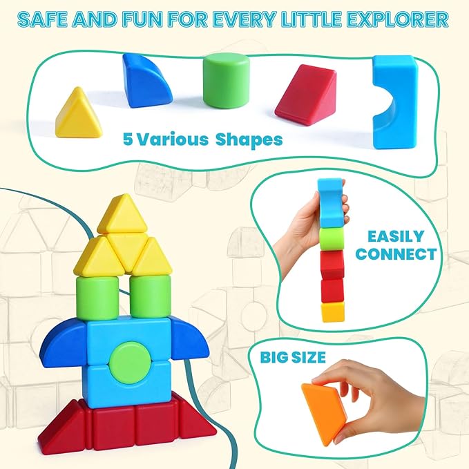 Assorted Shapes Magnetic Building Blocks, 1.65-Inch Large Magnetic Block Set for Toddlers Ages 4+, 24PCS Educational Construction Kit for Boys and Girls