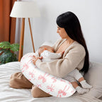 Nursing Pillow Cover, Removable Nursing Covers for Breastfeeding Pillows, Stretchy and Soft Fit for Baby Girls Boys Newborn, Pink Bow(Only Cover)