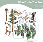 Large Woodland Animal Creature Wall Decals Peel and Stick Vinyl 52in Forest Pine Tree Animal Wall Decals Watercolor Jungle Safari Animal Wall Stickers Decor for Nursery Kids Room Toddler Baby Bedroom