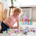 TOKBLOK Magnetic Tiles Toys for 3 4 5 6+ Year Old Girls Boys 100Pcs Macaron Magnet Building Blocks Set for Toddler STEM Educational Toys for Kids Birthday Gifts (Castle & Car Set)