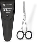 Ruvanti 5.2" Kids Hair Cutting Scissors - Safety Rounded Tip Barber Shears for Children, Infants & Facial Hair Trimming - Sharp Stainless Steel Blades, Ergonomic Grip - Ideal for Home & Salon Use