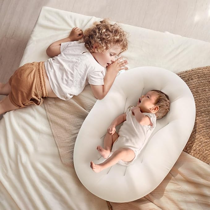 Baby Lounger for Newborn: Portable & Lightweight Pillow for Tummy Time Playtime & Diaper Changes - Skin-Friendly & Breathable for 0-12 Month Supervised Use