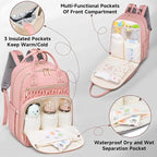 Diaper Bag Backpack,Stylish Baby Diaper Bag,Waterproof Travel Diaper Backpacks Baby Bags with Changing Pad,Stroller Straps,Insulated Pockets (Pink)