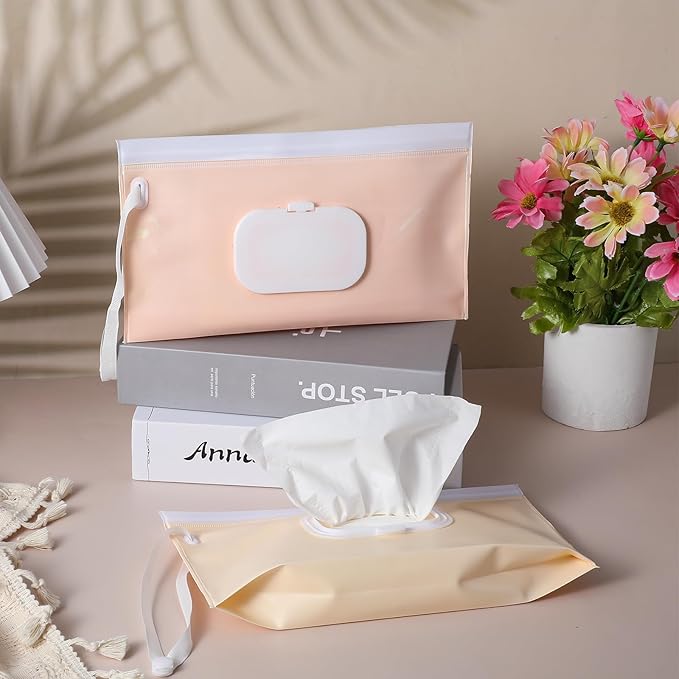 Baby Wipe Holder, 2 Pack Refillable Wipes Dispenser Portable Baby Wipe Case Waterproof Baby Wipe Container Travel Baby Wipes Container Reusable Wet Wipes Pouch for Diaper(Blush Pink & Cream)