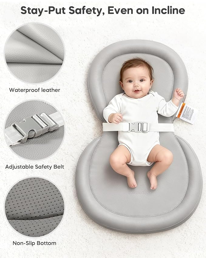 Baby Changing Pad with Waterproof & Wipe-Clean, Non-Slip Foldable PU Diaper Changing Pad, Adjustable Safety Belt, Changing Pad for Dresser, Changing Table,30"X19",Gray
