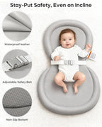 Baby Changing Pad with Waterproof & Wipe-Clean, Non-Slip Foldable PU Diaper Changing Pad, Adjustable Safety Belt, Changing Pad for Dresser, Changing Table,30"X19",Gray