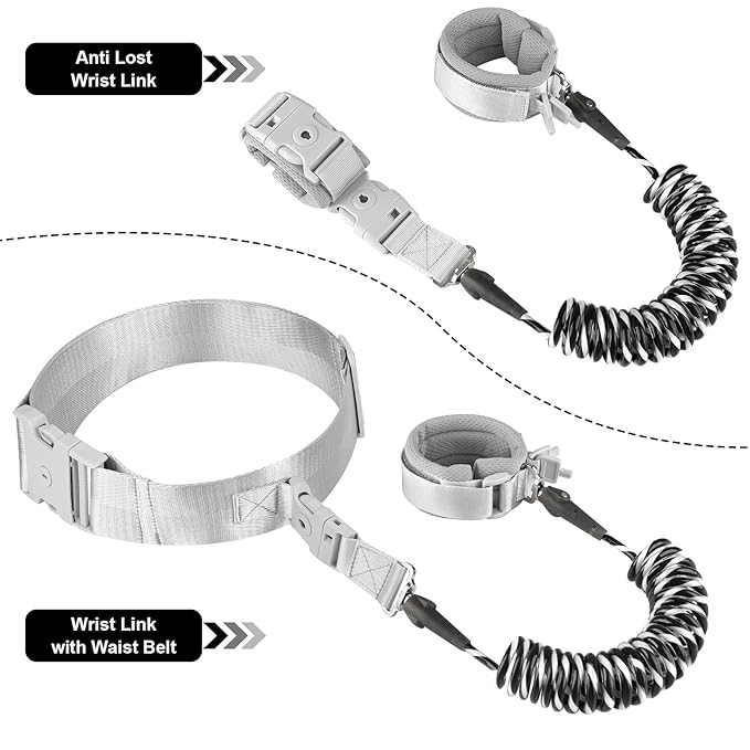 Accmor Toddler Waist Leash Belt, Reflective Baby Anti Lost Wrist Link, Kids Walking Harnesses Children Wristband Tether Leashes with Lock for Boys Girls Ages 1-4 to Outdoor Travel (Black)