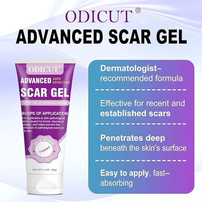 Silicone Scar Gel, Intensive Scar Cream, 2.1oz Keloid Bump Removal for Stretch Marks Removal, Surgical Scars, Cesarean Section, Acne, Injury, Burns, Doctor-tested Scar Improvement (60g)