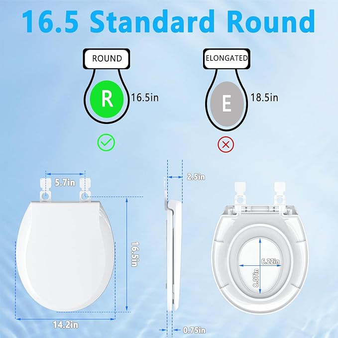 Toddler Toilet Seat with Potty Training Seat Round 16.5inch, 2 in 1 Toilet Seat for Family Built-in Baby Seat Removable, Soft Close + Easy Clean, PP Safe Material, Blue