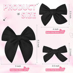 DEEKA 4 PCS Black Cotton Linen Hair Bows 3 Styles 5" & 4" Handmade Hair Bow set for Toddler Girls Alligator Hair Clips Knot Bows Hair Accessories for Little School Girls (Black)