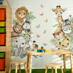 Watercolor Jungle Animal Wall Decals - Tiger, Elephant, Giraffe, Zebra, Lion - Removable Stickers for Baby's Nursery, Playroom, Bedroom, Classroom, Kindergarten Decor
