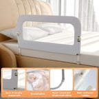 omzer Large Bed Guard Rail for Toddlers - 59inch Foldable & Adjustable Heights Baby Bed Safety Railing - Toddler Long Bed Rails Guard for Twin, Bunk, Queen & King, Full Size Bed Grey