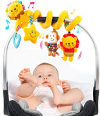 Jollybaby Crib Stroller Car Seat Toys for Baby 0-3-6-9-12 Months, Tummy Time Hanging Sensory Toys for Newborn with Music Box and Teether, Spiral Carseat Toy for Infant Boys Girls Gifts (Little Lion)
