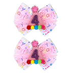 Birthday Hair Bow for Baby Girls 1 2 3 4 5 6 Year Old Sprinkle Hair Clips Happy Birthday Decorations for Girls Toddlers With Pom-Poms Ice Cream Candy Party Pink Hairs Accessories for 4th Sweet Party
