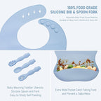 Baby Weaning Set, Silicone Baby Feeding Set(10 Pcs), Toddler Weaning Set with Adjustable Bib, Suction Bowl, Plate, Fork, Spoon, Water & Snack Cup Kit, Baby Led Weaning Kit for Babies and Kids