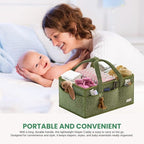 Large Diaper Caddy Organizer with Dividers - Baby Basket for Nursery and Changing Table - Portable Storage with Strong Handles for Diapers, Wipes and Newborn Essentials