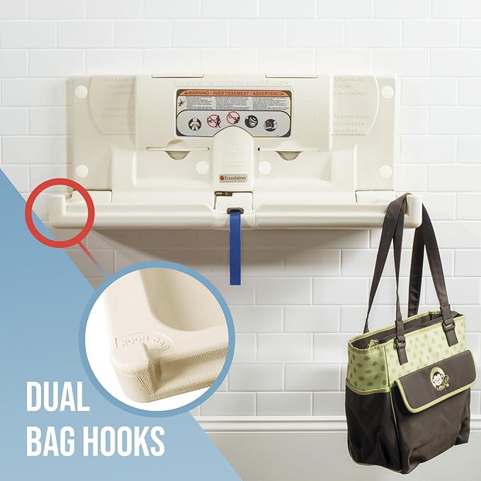 Foundations Classic Horizontal Wall-Mounted Baby Changing Station for Commercial Restrooms, Includes One Handed Adjustable Safety Strap & Liner Dispenser, Cream (5210089)
