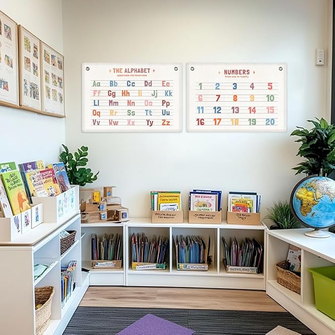 2PCS Numbers 1-20, Number Alphabet Banner Playroom Decor Wall Hanging, Educational Banner Flag, ABC Chart for Toddlers, Wall Flag Nursery Toddler Room Classroom Decor for Room