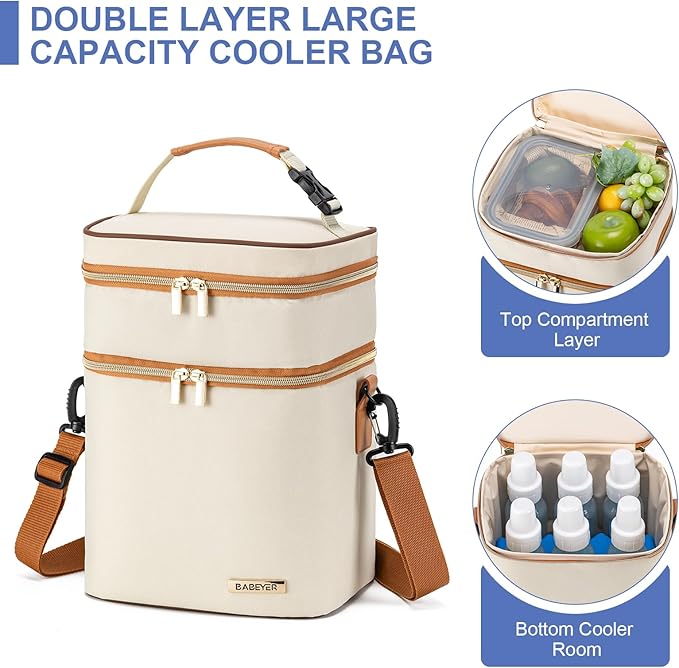 Breastmilk Cooler Bag with Ice Pack Fits 6 Baby Bottles Up to 9 Ounce