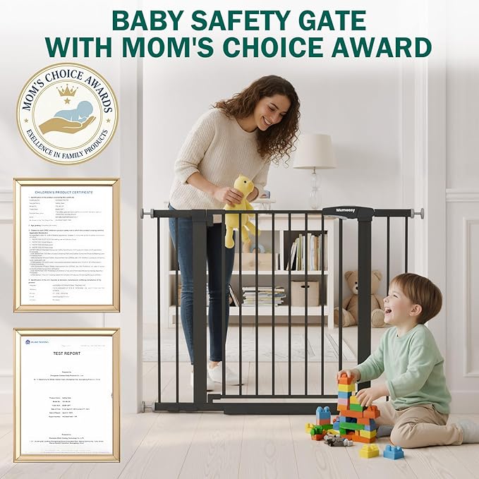 Baby Gate for Stairs, 26-40" Auto Close Dog Gate for Doorways, Pressure Mounted Child Gate with Walk Thru Door, Easy Install Safety Gate for Children and Pets, Black
