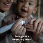 Frida Baby Electric Nail Buffer | Safe + Easy Baby Nail File, Baby Nail Clippers + Nail Trimmer Kit for Newborn, Toddler, Children's Fingernails/Toenails, 4 Buffer Pads, LED Light, Storage Case, White